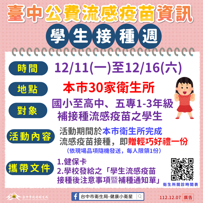 台中公費流感疫苗資訊